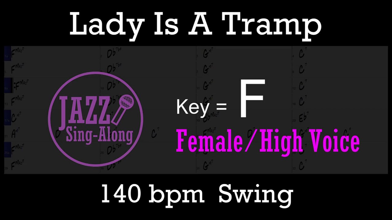 Lady Is A Tramp - with Intro + Lyrics in F (Female) - Jazz Sing-Along