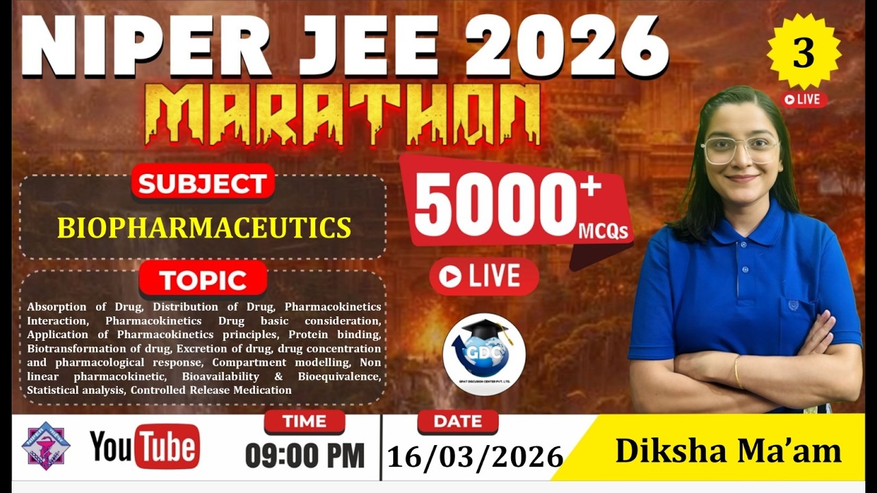 L-3- ADME, Pharmacological Response- Biopharmaceutics | NIPER JEE 2026 Marathon | 5000+ MCQs