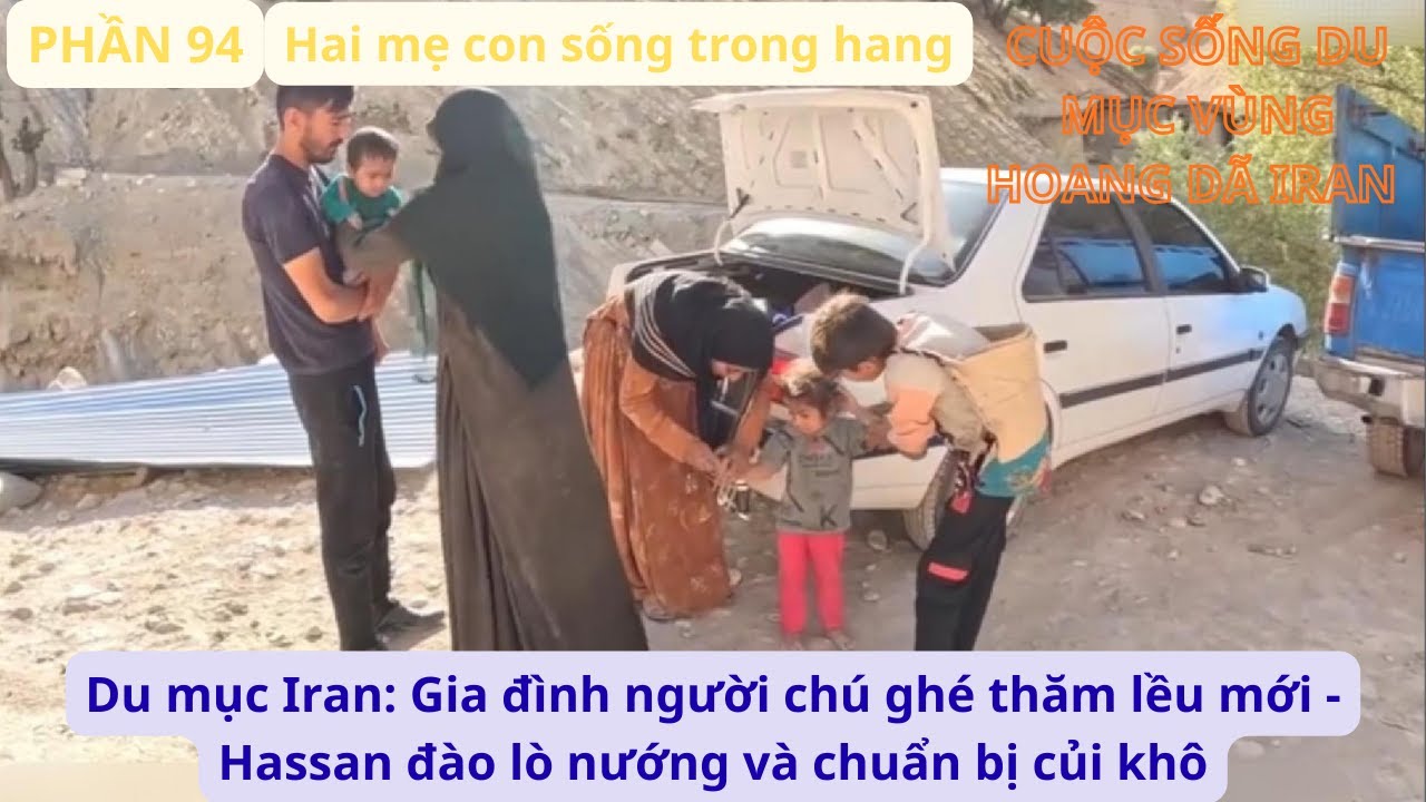 Du mục Iran: P94 Gia đình người chú ghé thăm lều mới - Hassan đào lò nướng và chuẩn bị củi khô