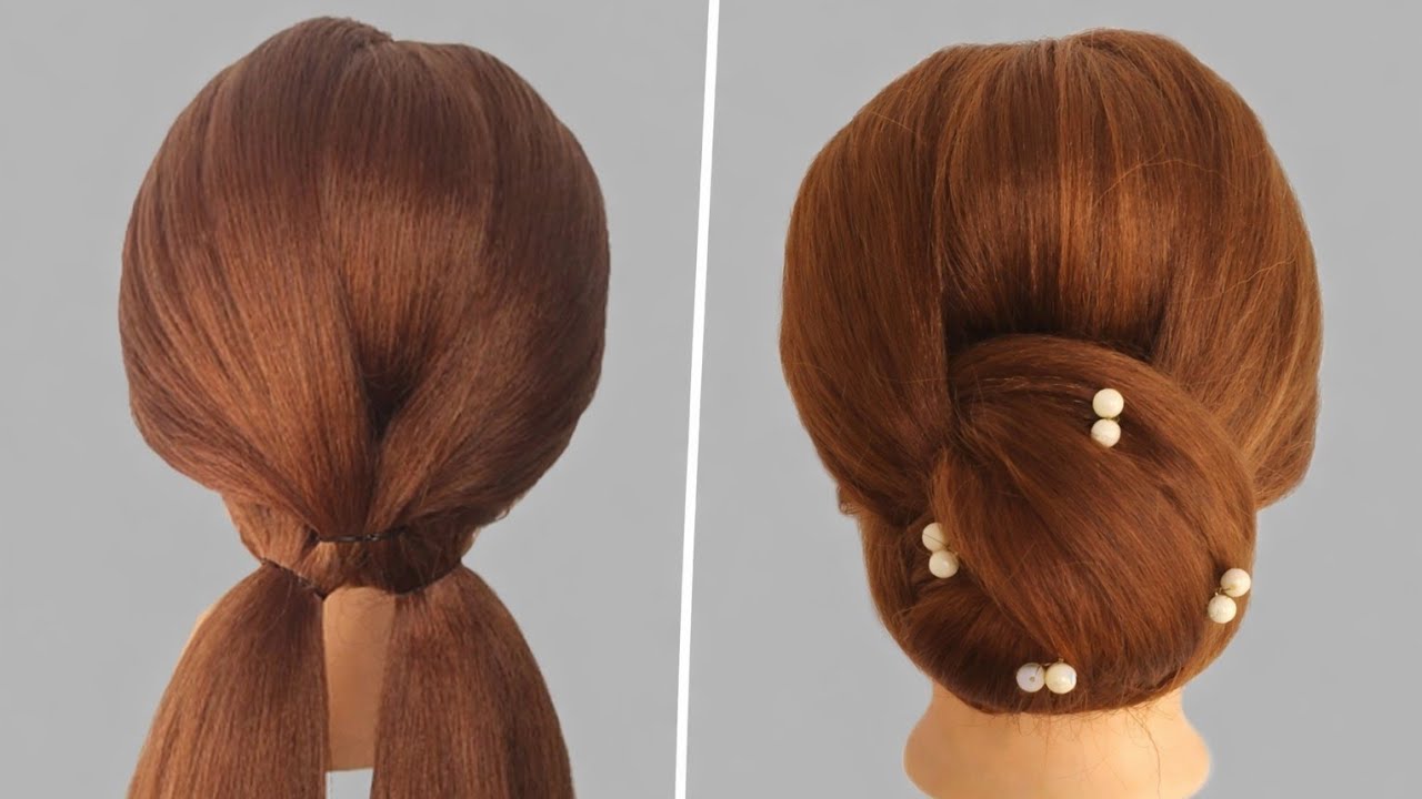 Easy Wedding Bun Hairstyle for Beginners | Low Bun with Pearl Pins | Party & Bridal Hairstyle