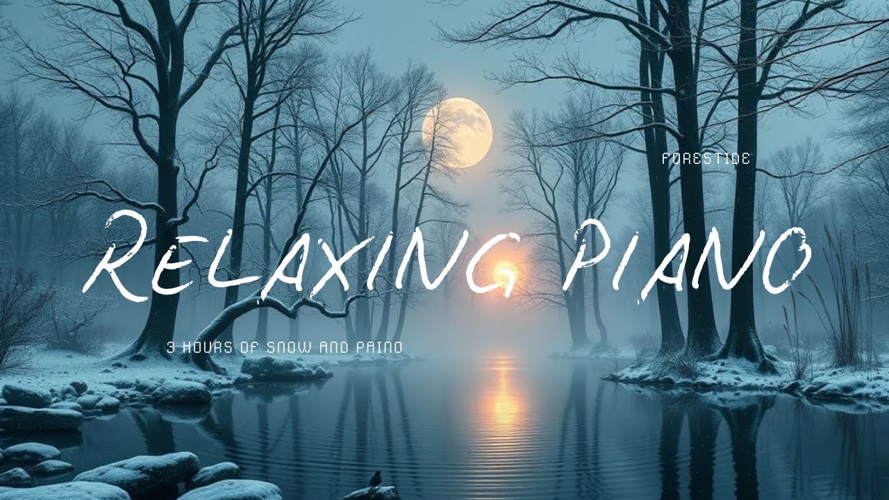 Winter River Piano • Calm Solo Piano with Light Violin & Falling Snow for studying and sleep.