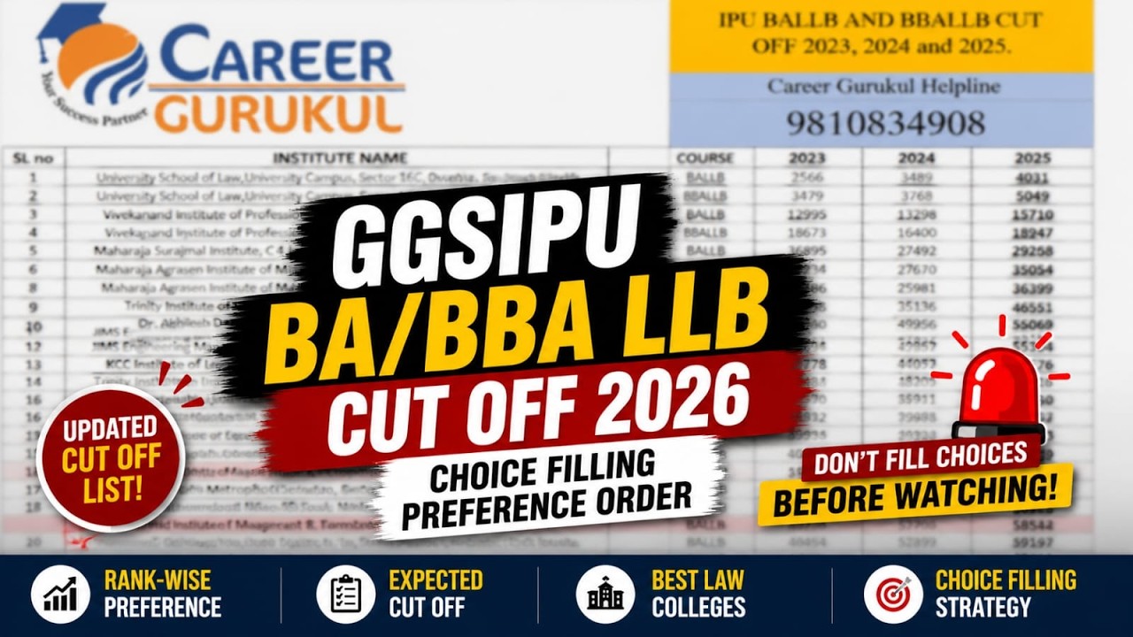 GGSIPU BA LLB & BBA LLB Cut Off 2026 | Choice Filling Preference Order | Updated Cut Off List