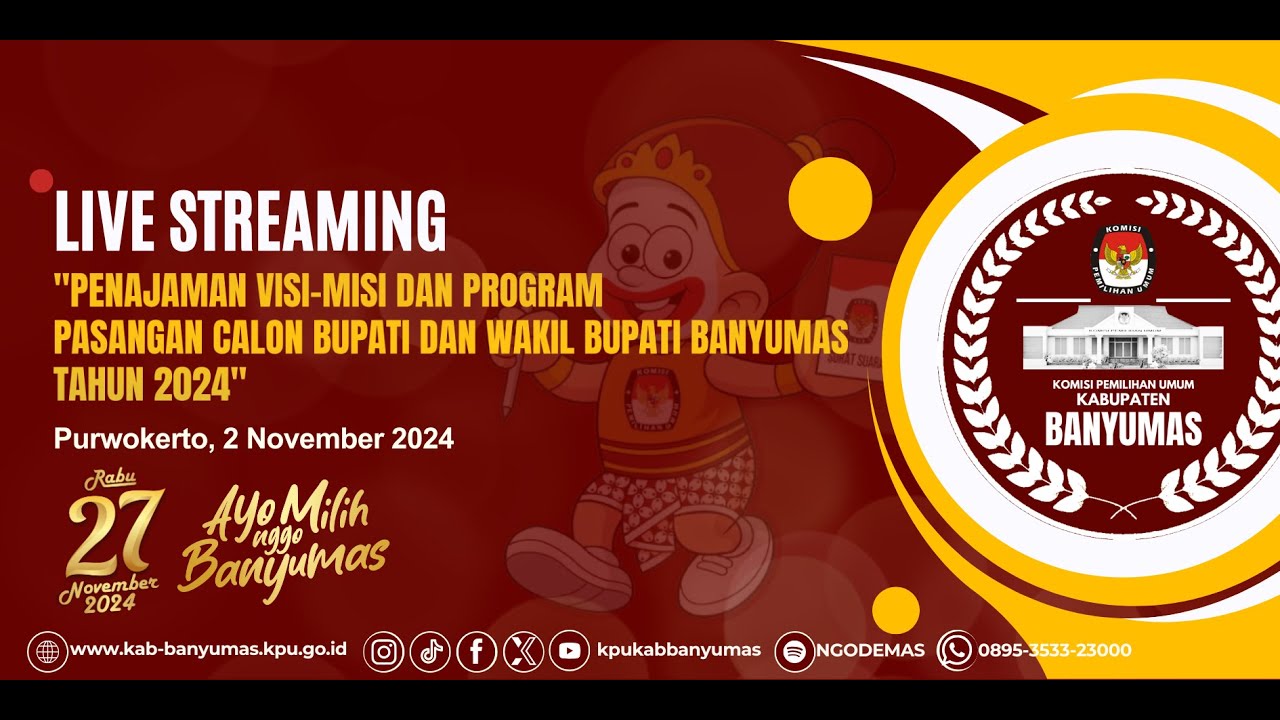 LIVE - PENAJAMAN VISI MISI DAN PROGRAM PASANGAN CALON BUPATI DAN WAKIL BUPATI BANYUMAS TAHUN 2024