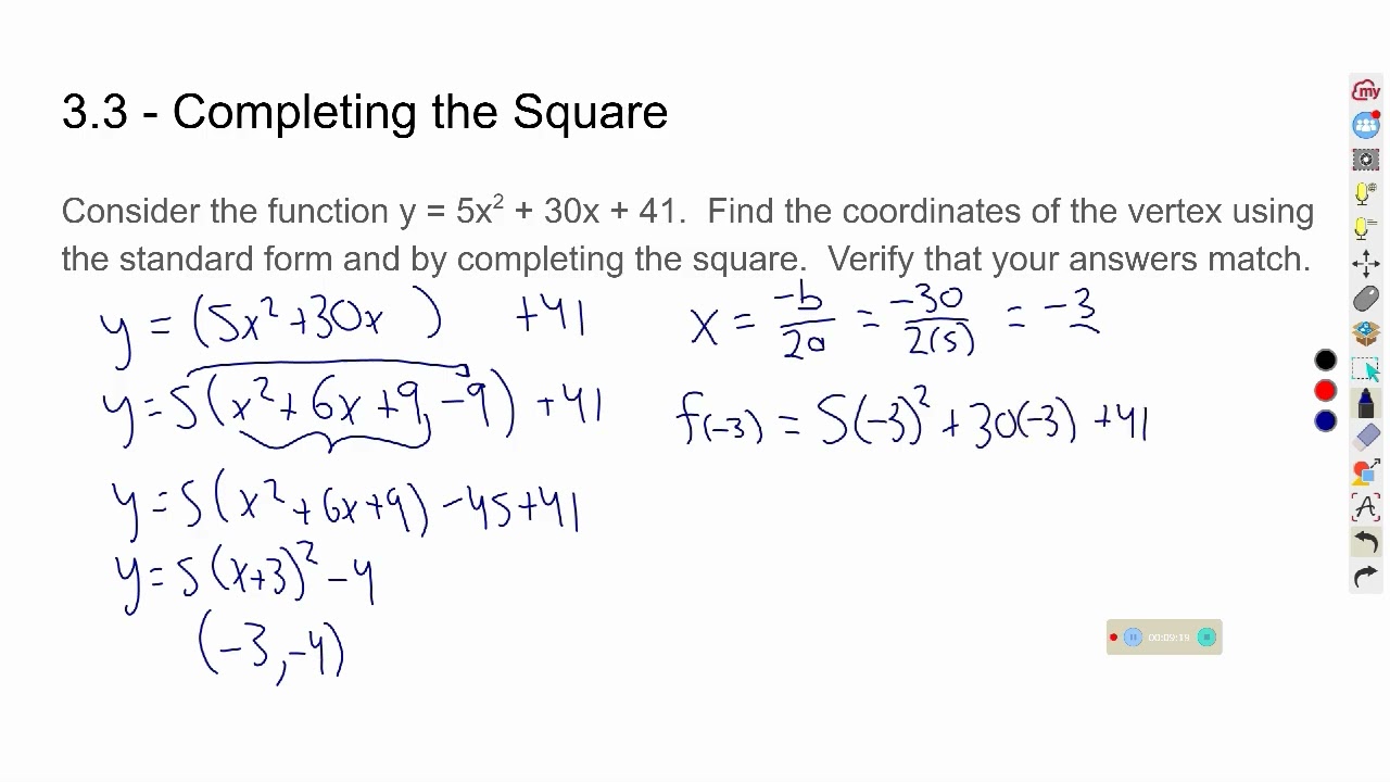 Math 20-1 - Quadratic Functions Lesson 5 - Completing the Square 2