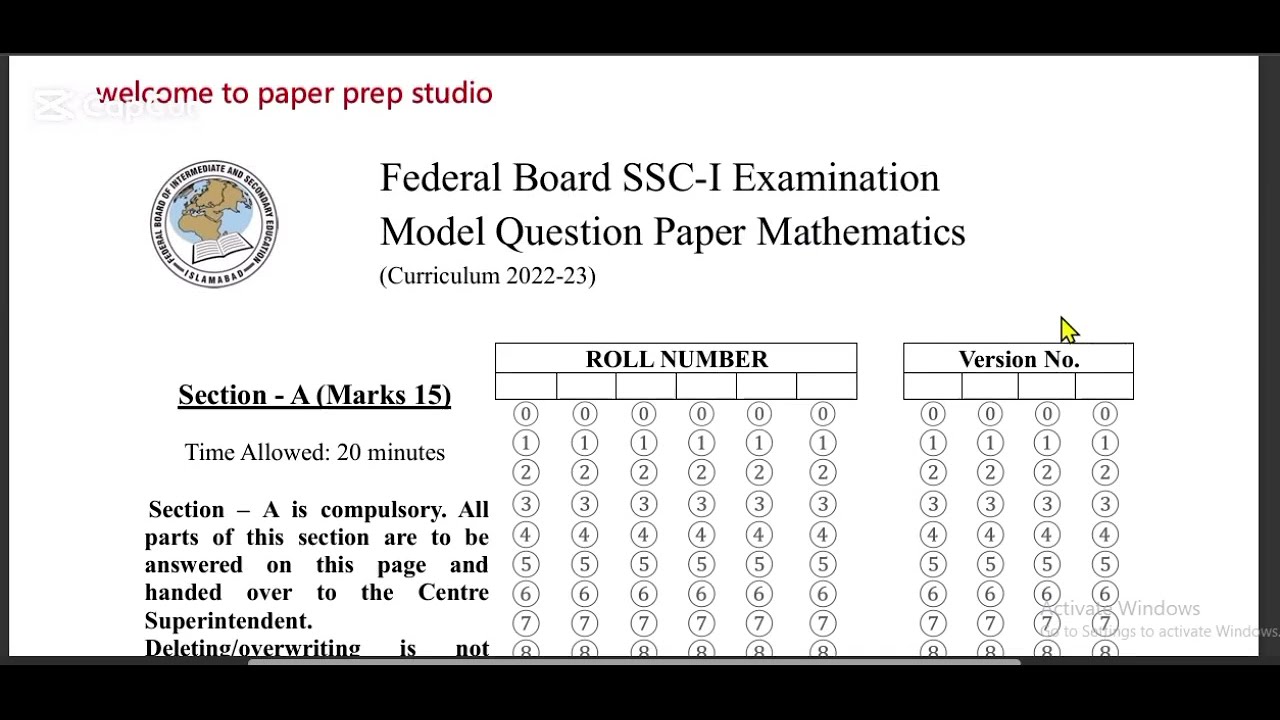 Class 9 Mathematics Solved Model Paper MCQ's 2026 || Fbise || paper prep studio 