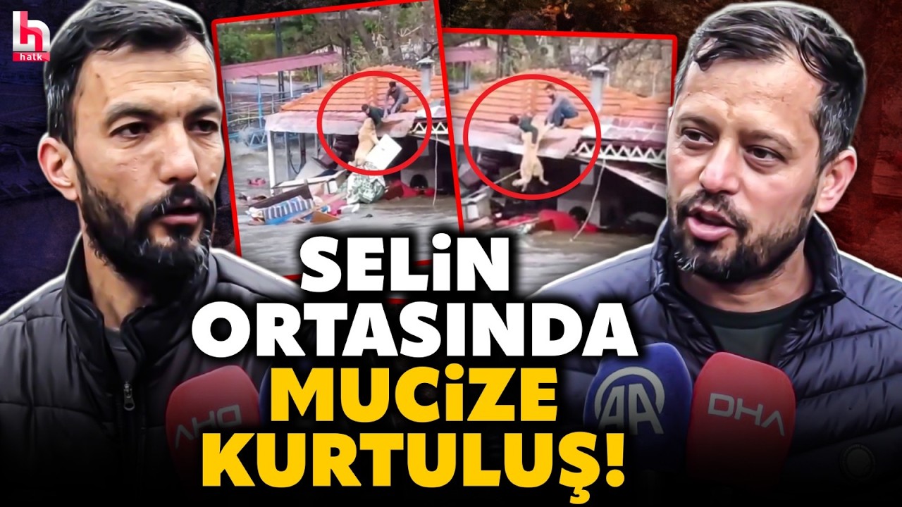 Saniyelerle yarıştılar! Sel sularına kapılmak üzere olan köpeği, canlarını hiçe sayıp kurtardılar!