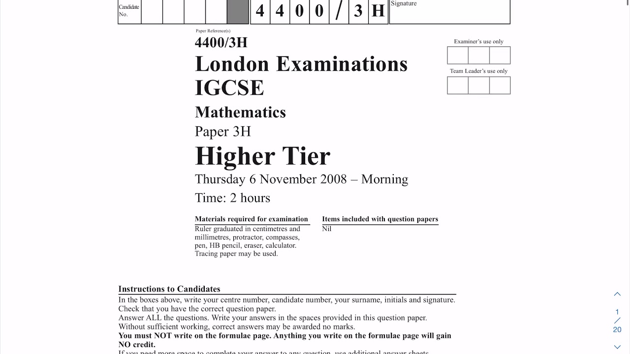 2008 November 3H First 10 questions(ish)