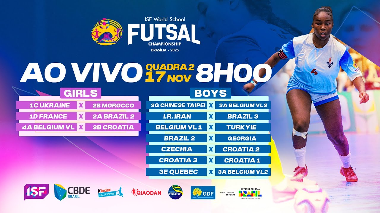 Mundial Escolar de Futsal 2025 AO VIVO | Quadra 2 | Jogos do Dia 17.11