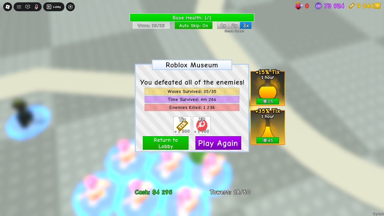 ROBLOX TIX ( AFTER UPDATE ) 17.5K PER HOUR ( RETRO TOWER DEFENSE )