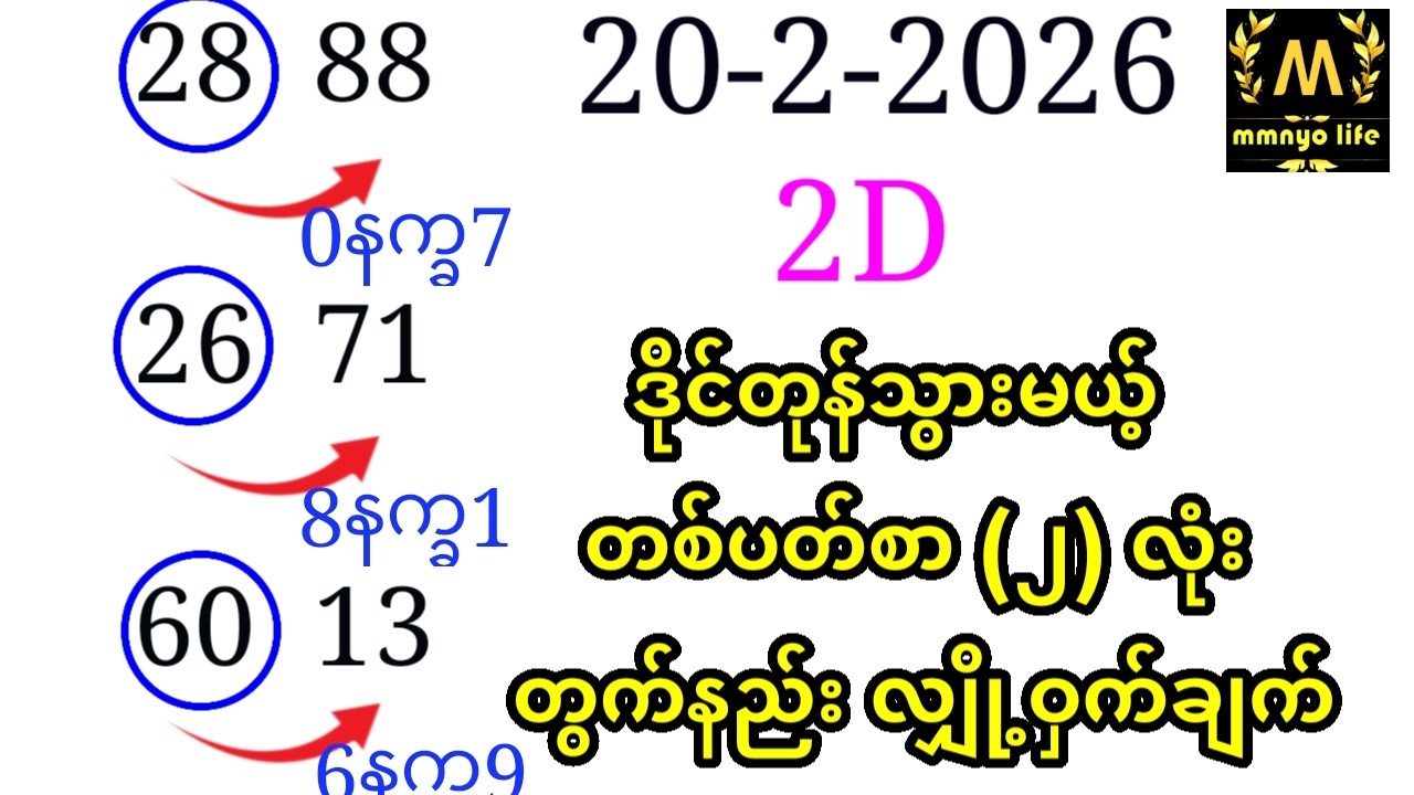 20-2-2026 2d,ဒိုင်တုန်သွားမယ့် တစ်ပတ်စာ (၂) လုံးတွက်နည်း လျှို့ဝှက်ချက်@mmnyolife #2d #free