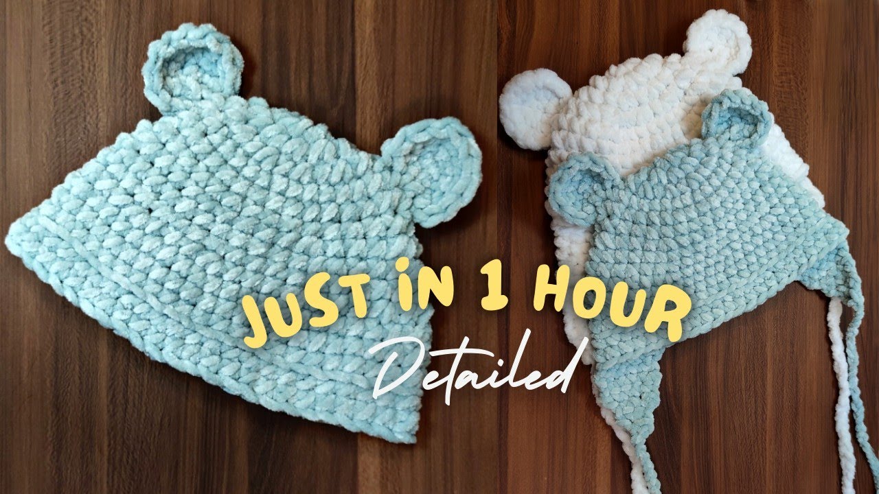 آموزش بافت کلاه خرسی هر رده سنی کودک فقط در 1ساعت 🐻 crochet bear baby hat just in 1 hour #teddyhat