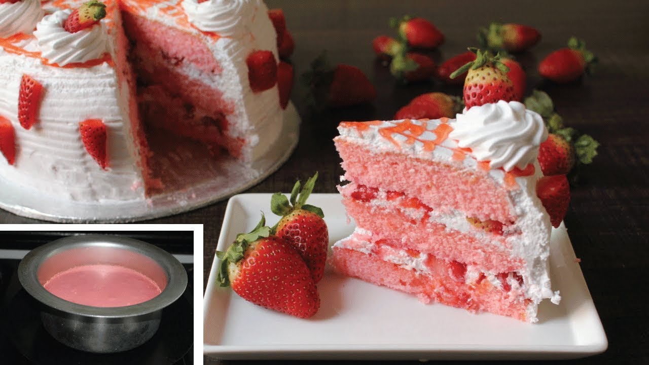 Strawberry Cake Recipe |No Baking Pan| No Oven - Cake recipe without Oven