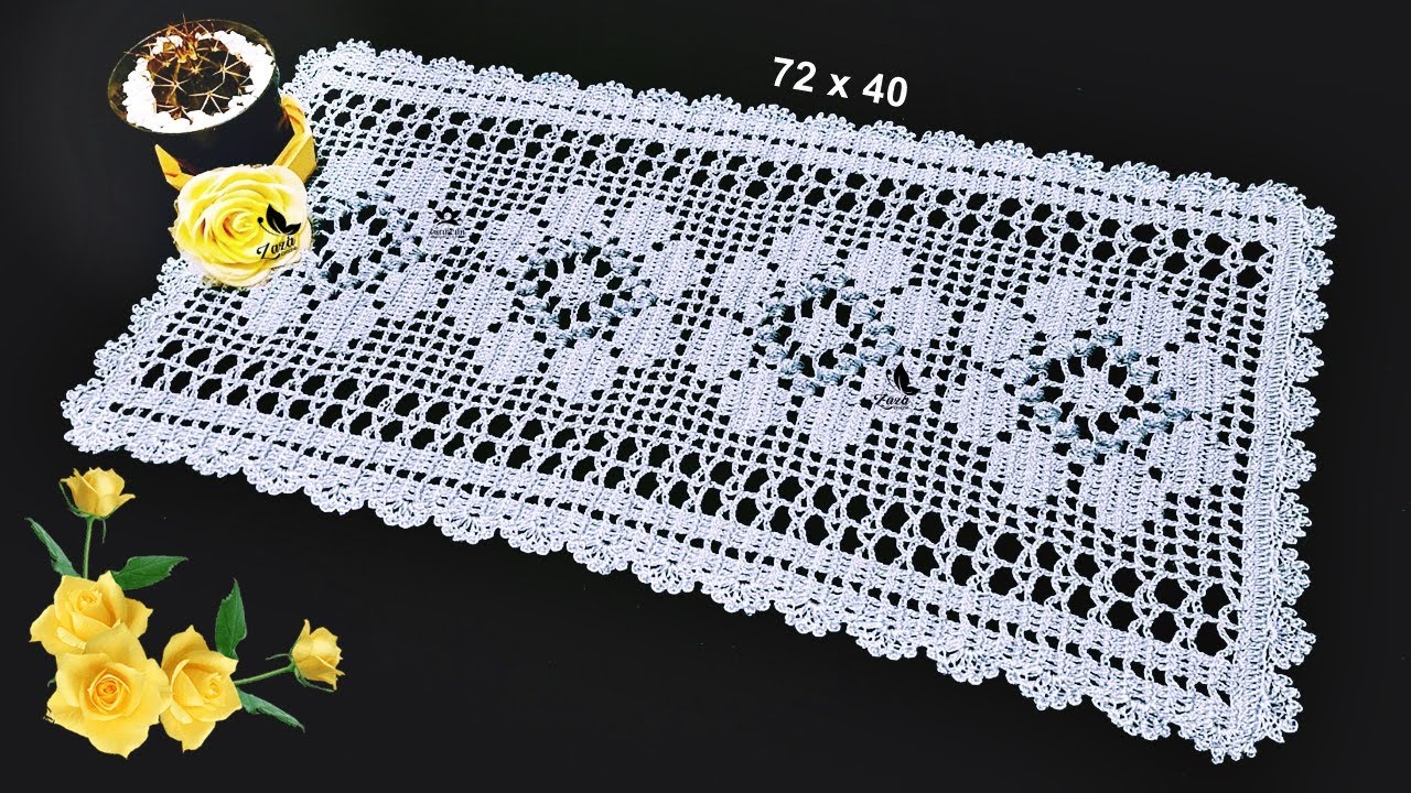 CAMINHO DE MESA EM CROCHÊ FILÉ FLORES COM PIPOCAS @ZAZÁSÎLVÁCROCHÊ