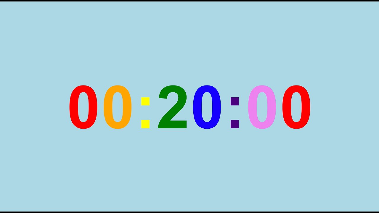 20-Minute Timer Countdown Blue-Background Rainbow-Digit