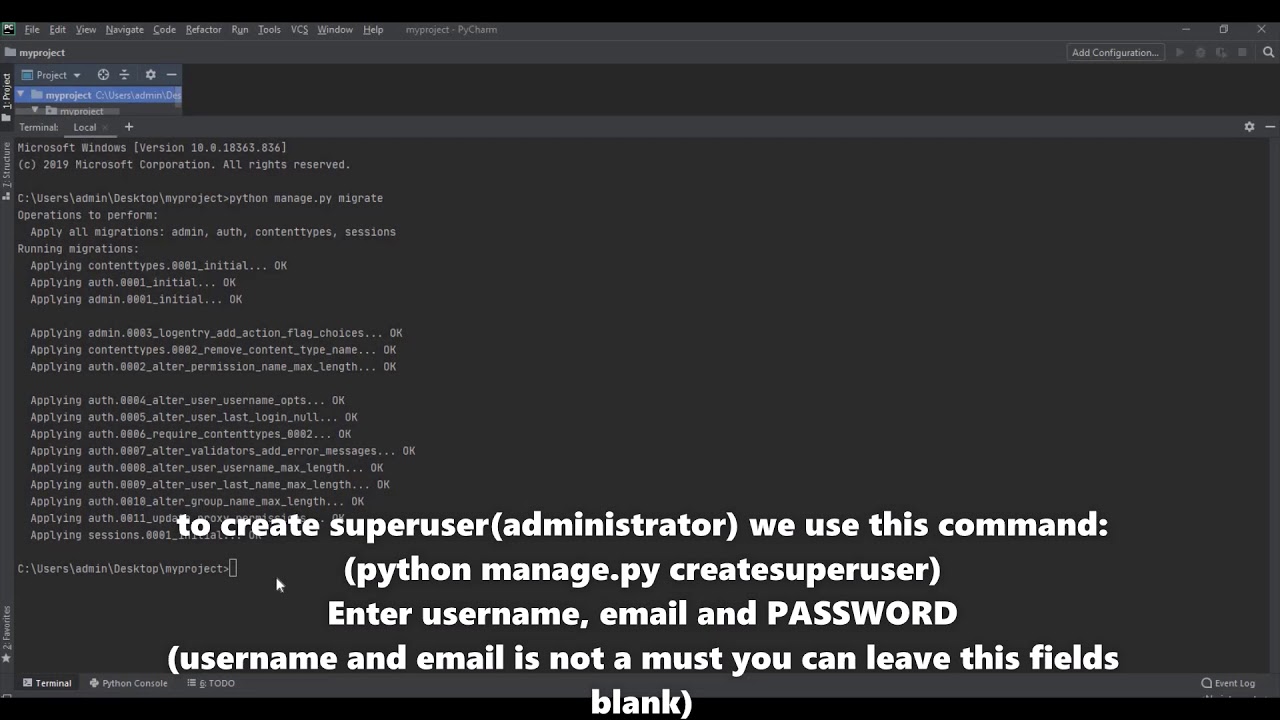 Python django creating superuser