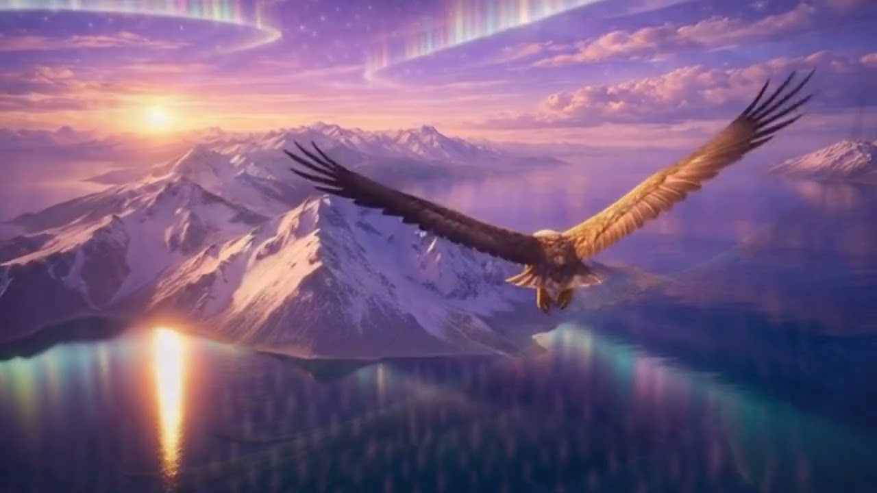 Fly With the Golden Eagle 🌌 Aurora Borealis Over Ocean & Mountains  Deep Calm Journey