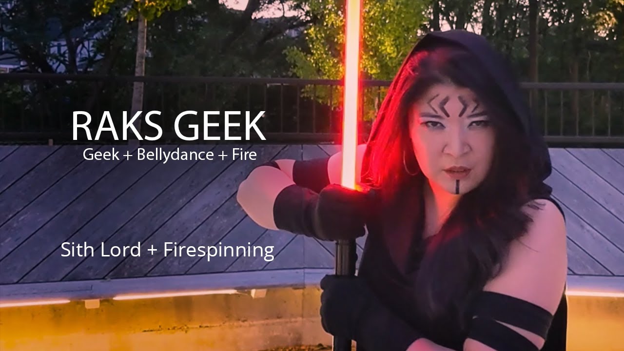 Bellydancing Sith Lord spins FIRE  - Raks Geek, Dawn Xiana Moon
