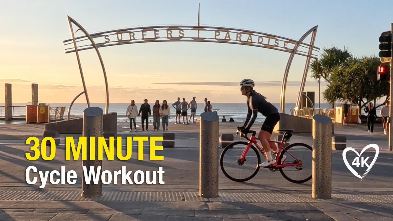 30 Mins Virtual Bike Workout, Burn Fat To Music, Surfers Paradise - Miami Gold Coast 4K UHD