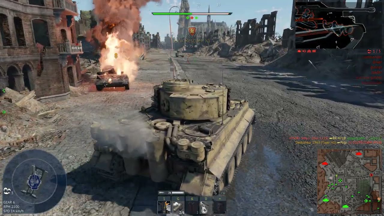 Tiger H1 (BR 5.7) is shining in this city battle with 6 kills and 1 zone.