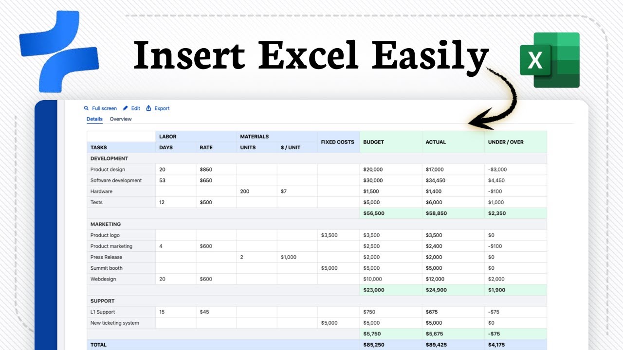 How to Insert an excel document in Confluence page