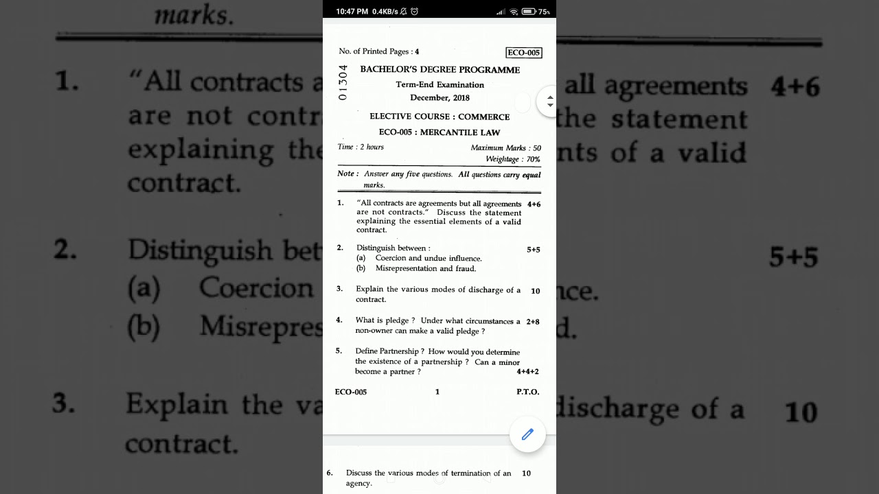 BCOC133 BUSINESS LAW QUESTION PAPER (MERCANTILE LAW) ORIGINAL QUESTION PAPER IGNOU #ignou #bcoc133