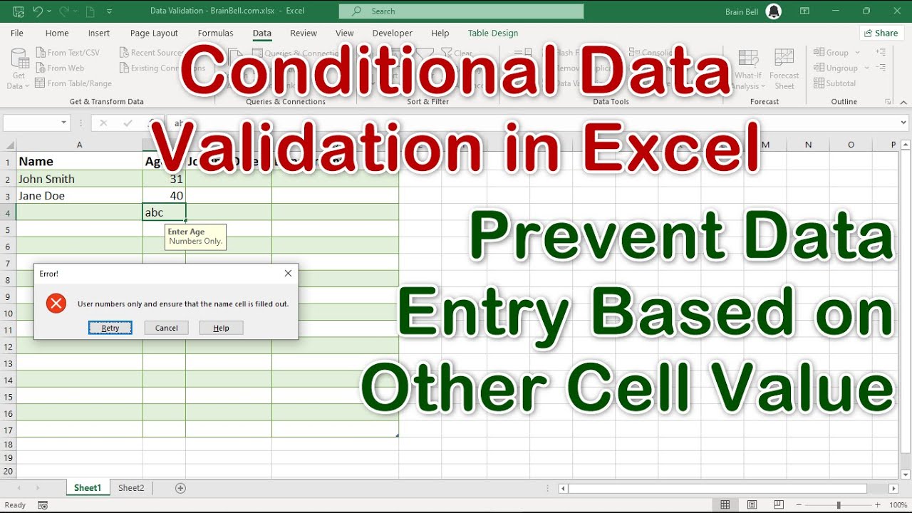 Conditional Data Validation in Excel: Restrict Entries Based on Other Cells