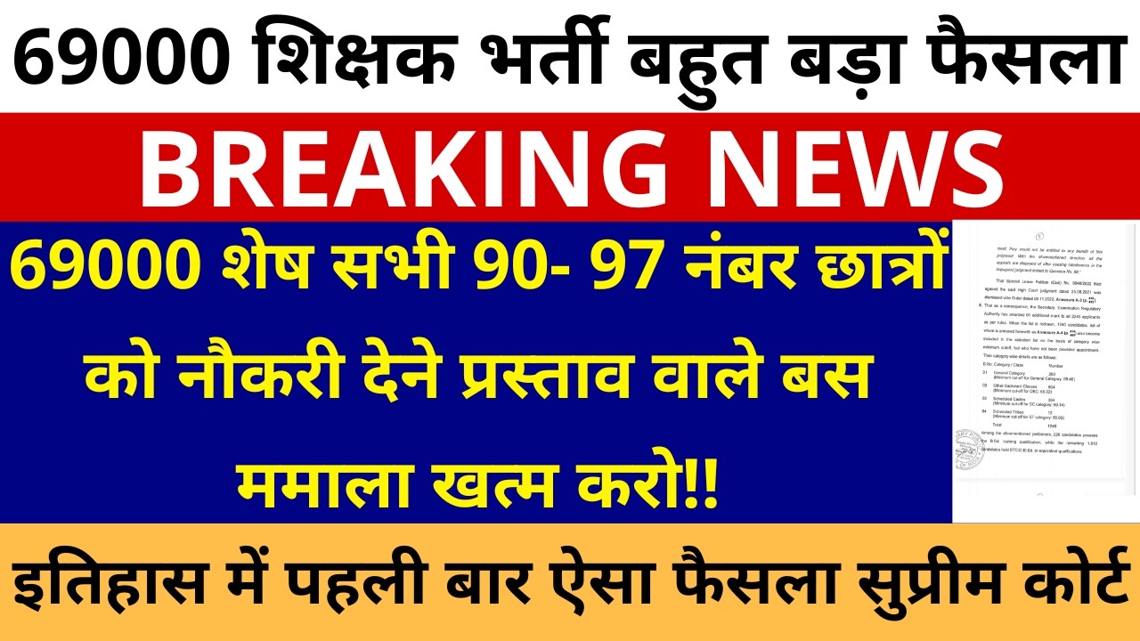इतिहासिक फैसला सुप्रीमकोर्ट 69000 शेष सभी 90-97 नं छात्रों को नौकरी देने प्रस्ताव वाले बस ममाला खत्म