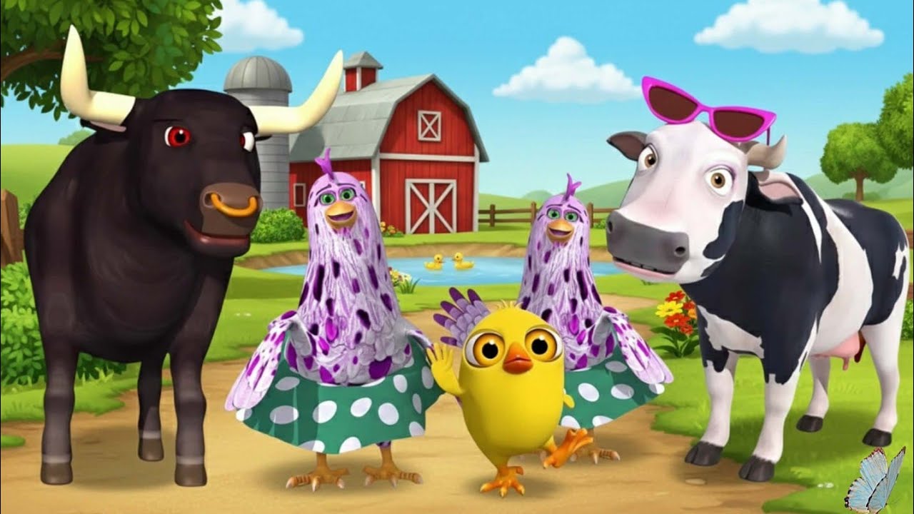 El pollito y el Tractor de la Granja - el Toro yTractor -Escapando del Toro y del Pollito