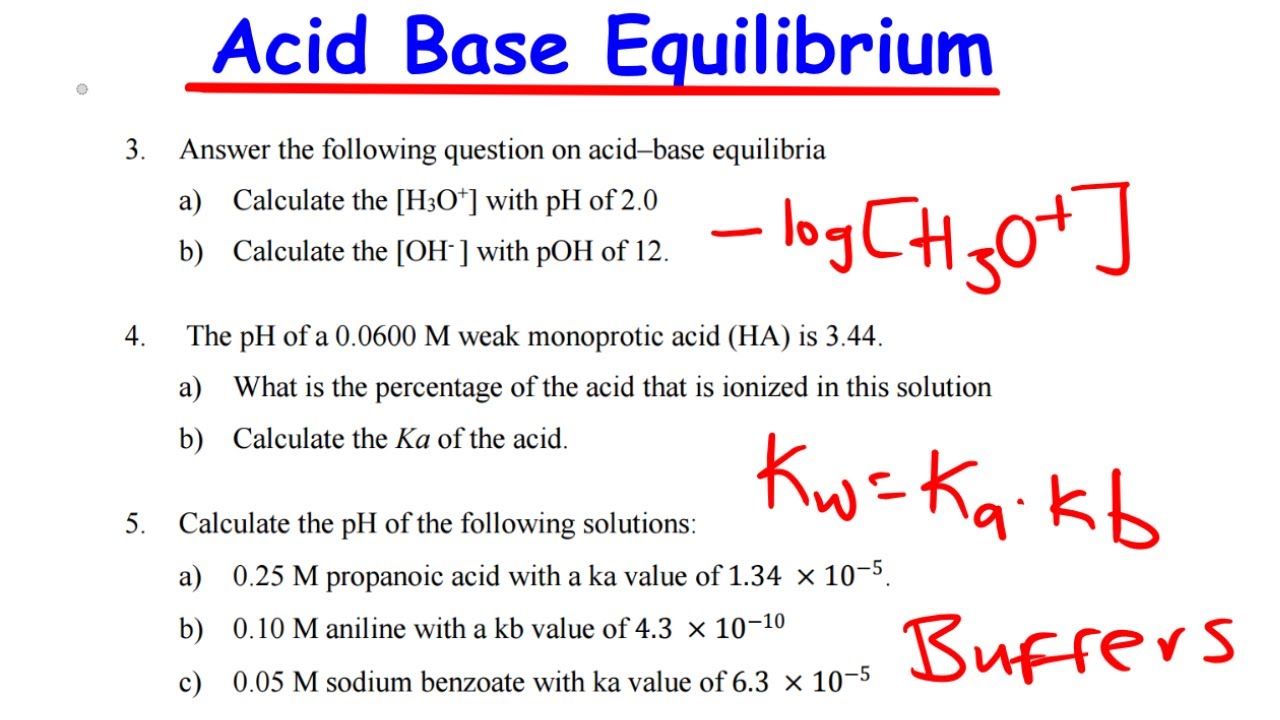 Acid Base Equilibrium Tutorial Sheet 2025