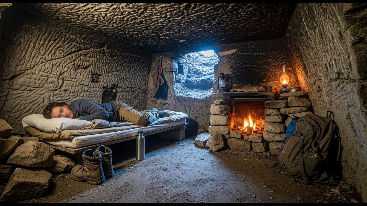 Building a Secret and Cozy Shelter at the Foot of the Mountain | Bushcraft, Survival