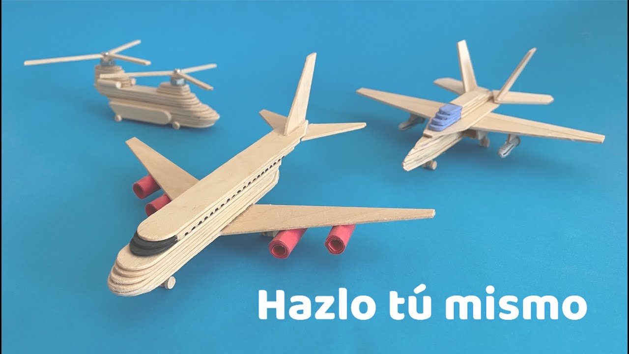 Como hacer aviones con palitos de helado. Avión de pasajeros, de guerra y helicóptero