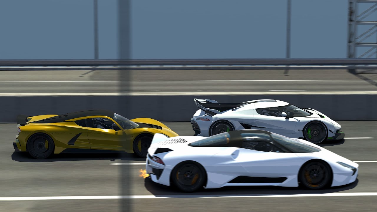 Top Speed Race Hennessey Venom F5 vs Koenigsegg Jesko vs Bugatti Chiron SS vs SSC Tuatara / Assetto