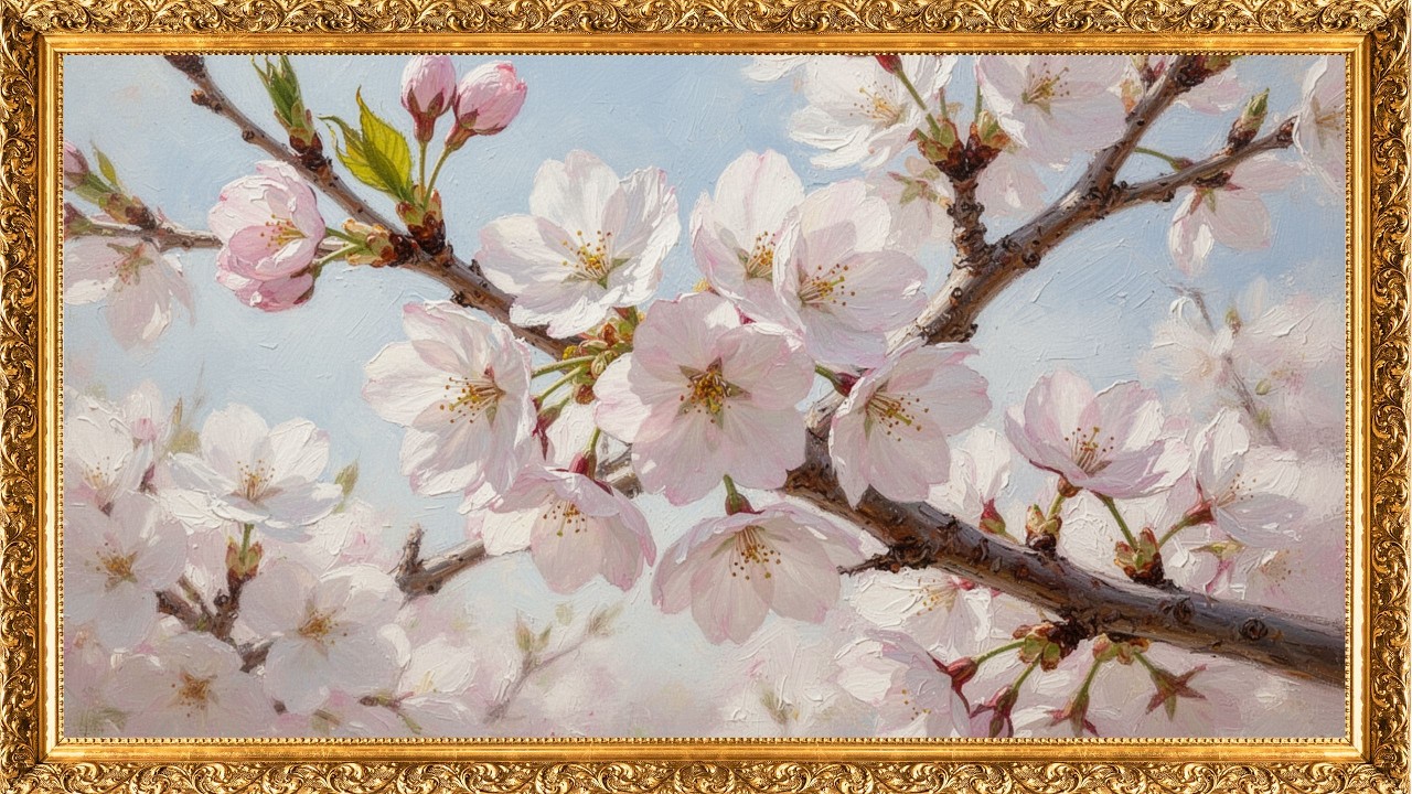 Relaxing Cherry Blossom Scenes – Soft Oil Painting Style | 2-Hour Spring Ambience 4K