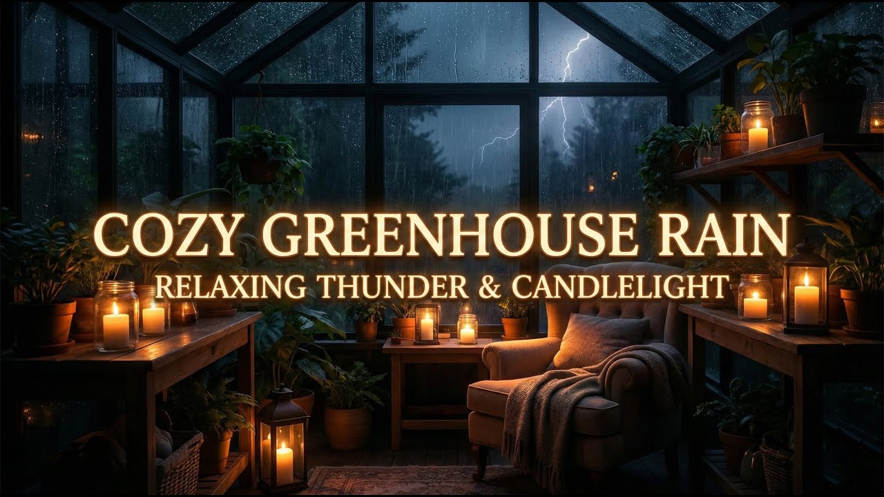 Cozy Greenhouse Rain: Relaxing Thunder and Candlelight for Sleep