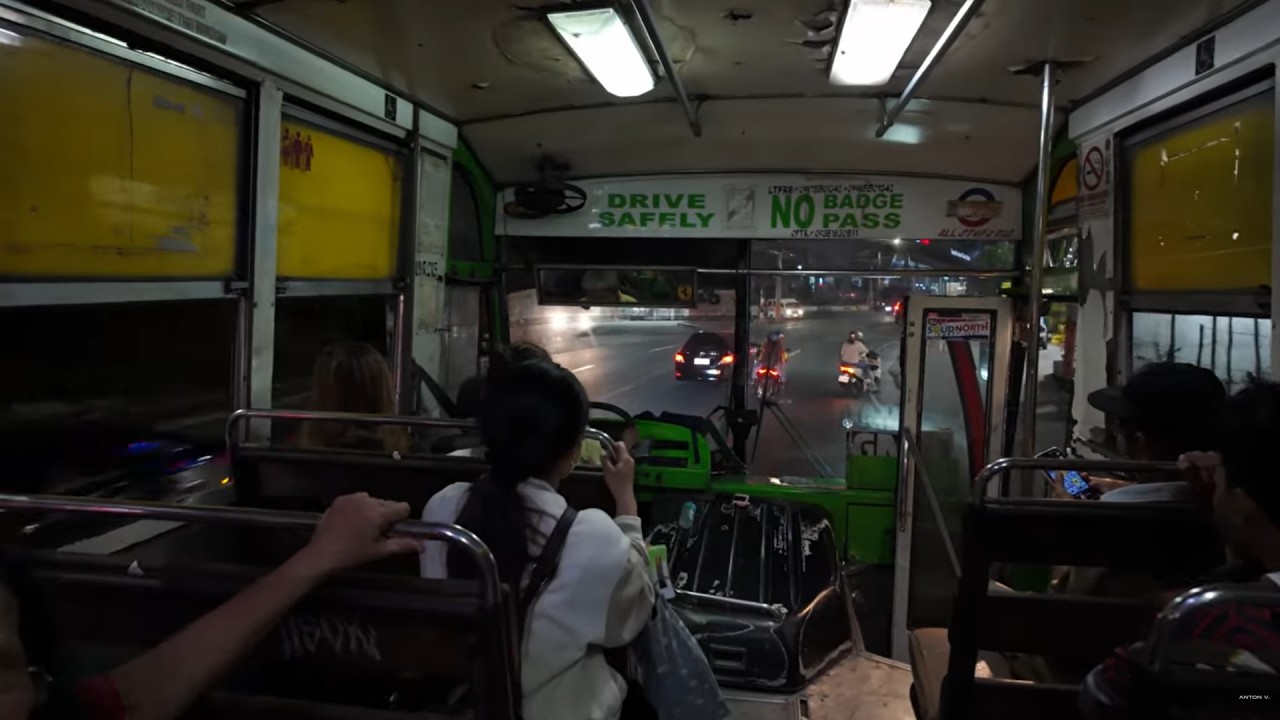 Philippines, ordinary fare bus night ride from Waltermart to SM SJDM