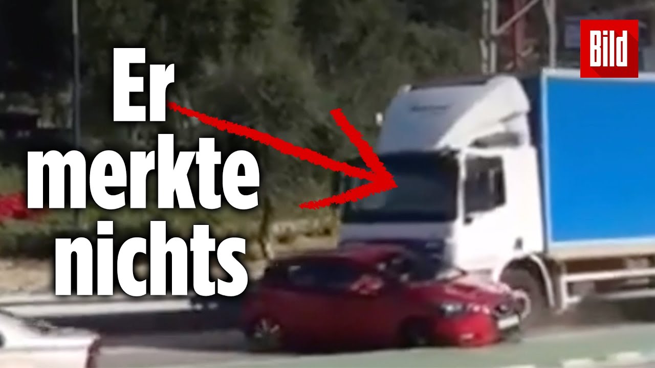 Lkw schiebt Auto 50 Meter vor sich her – Nervenzusammenbruch!