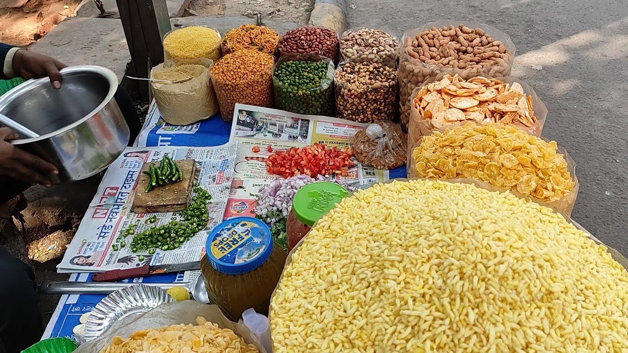 Bhel Puri with Chat Masala with good decoration tasty Indian Street food