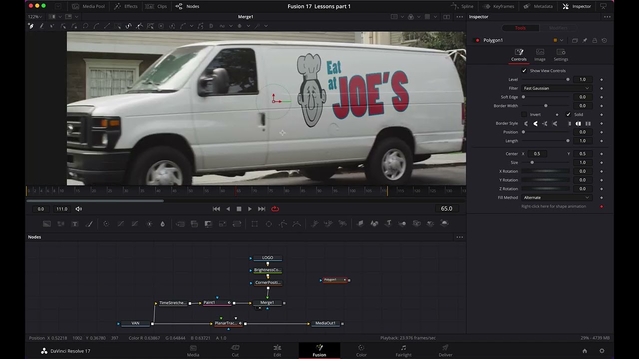 DaVinci Resolve 17 FUSION - Planar Tracker & Paint Tool VFX (Lesson 4)