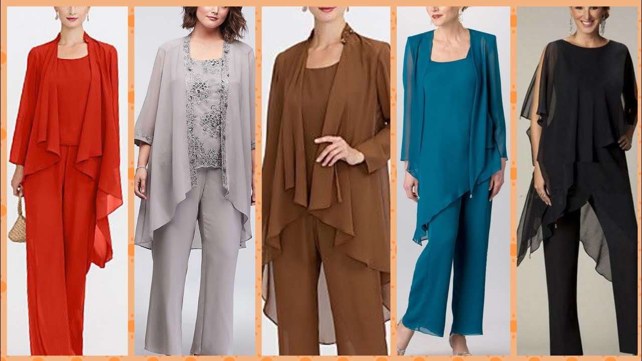 Chiffon plus size pantsuit with high-low jacket style two peace dress collection