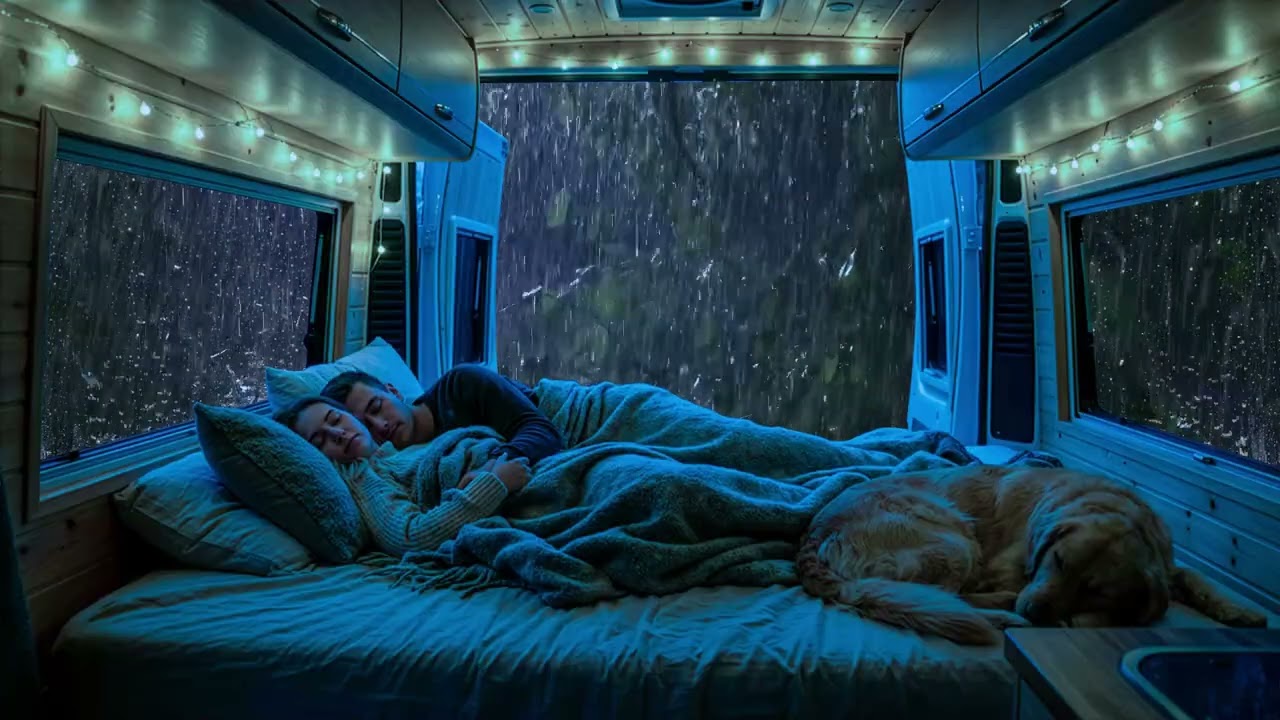 Night Rain Through the Window | Camper Van Forest Ambience | 8H No Music | Reduce Stress