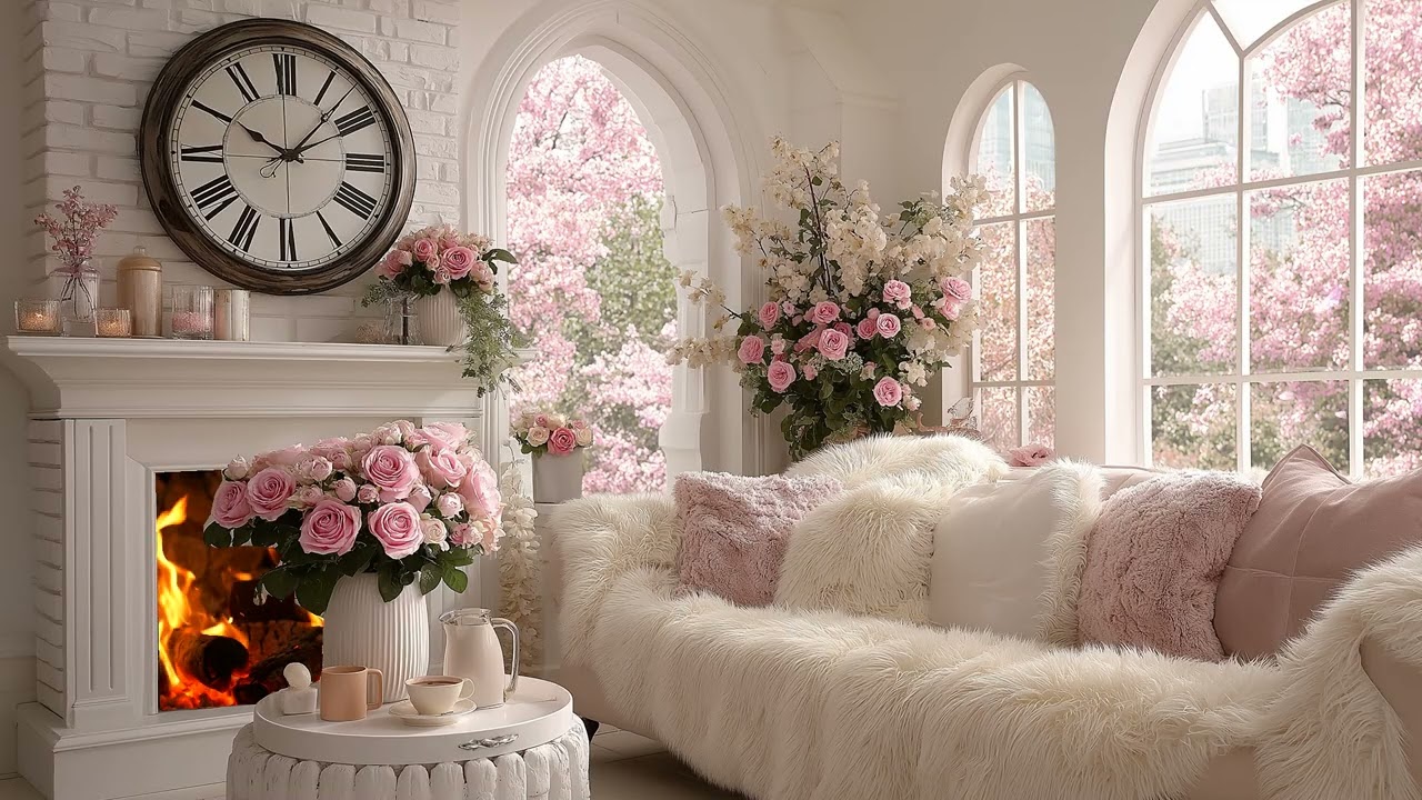 🌸🌿 Cozy Spring Room Piano | 3 Hours Cherry Blossom Ambience | Stress Relief Study Relax Meditation