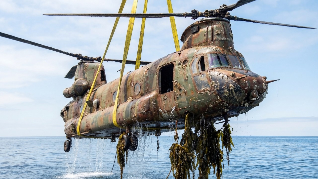 Raising a Rusted CH-47 Chinook from the Deep Sea for a Complete Restoration