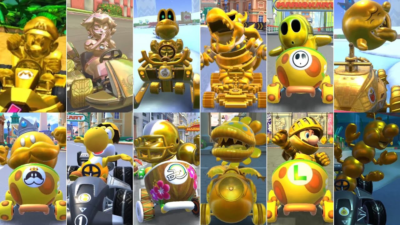 Evolution Of Gold Characters In Mario Kart Games [1992-2023]