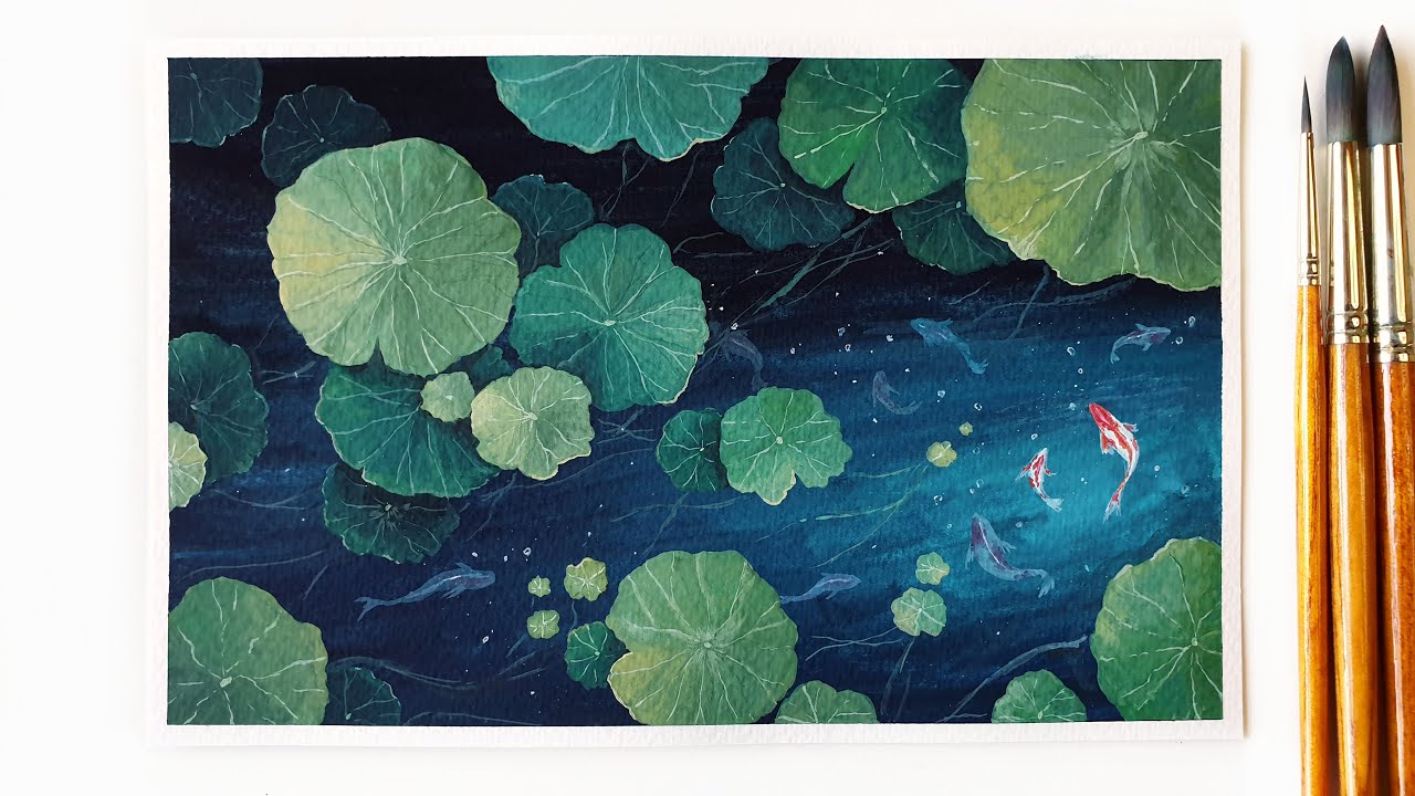 Pond Painting with Poster Color ｜ Koi Fish Painting
