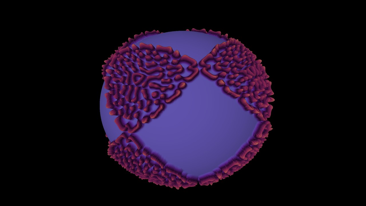 Meanders in the Gray-Scott model on the sphere