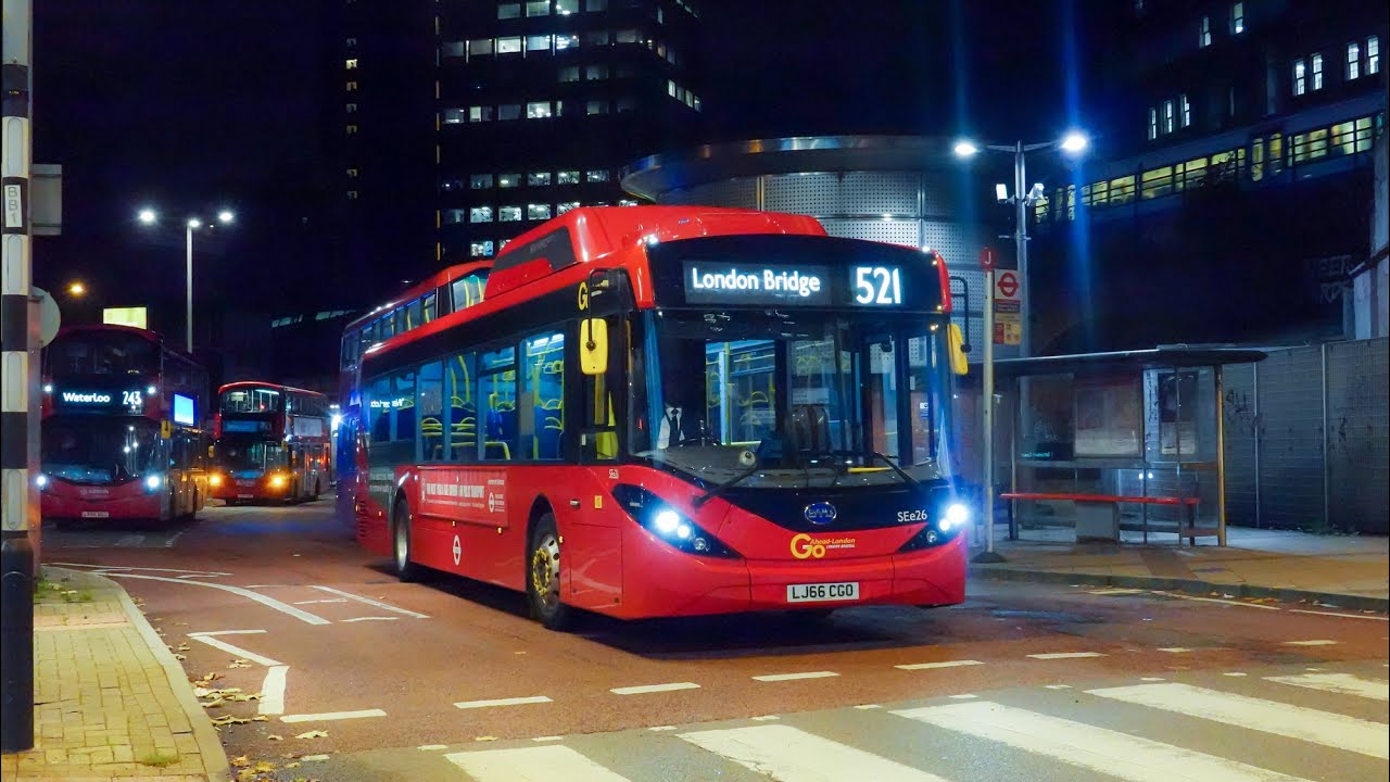 London's Buses after dark at Waterloo, 12th November 2020