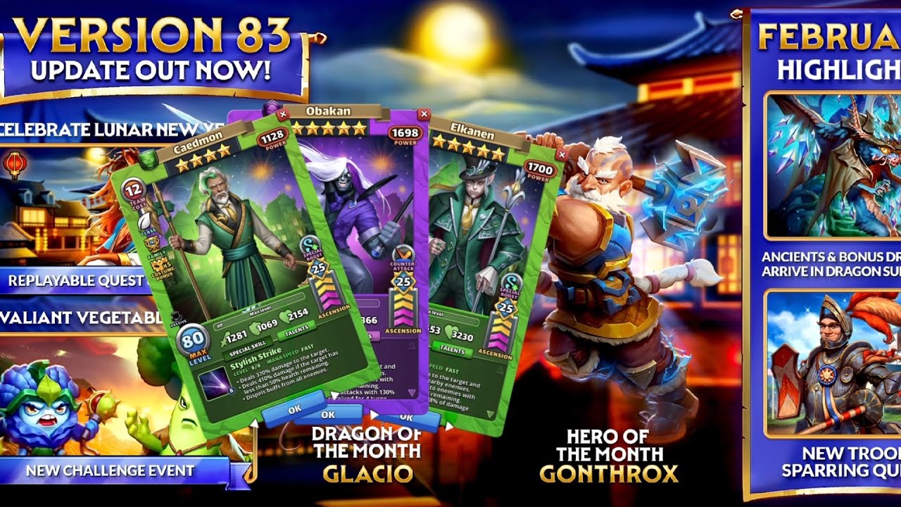 Empires & Puzzles Version 83 Updates! Plus Stylish Costumes for Elkananen Obakan & Caedmon! 💚🎩 