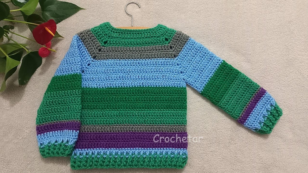 Blusa de Lã Topdown infantil Sobras crochê - Professora Maria Rita