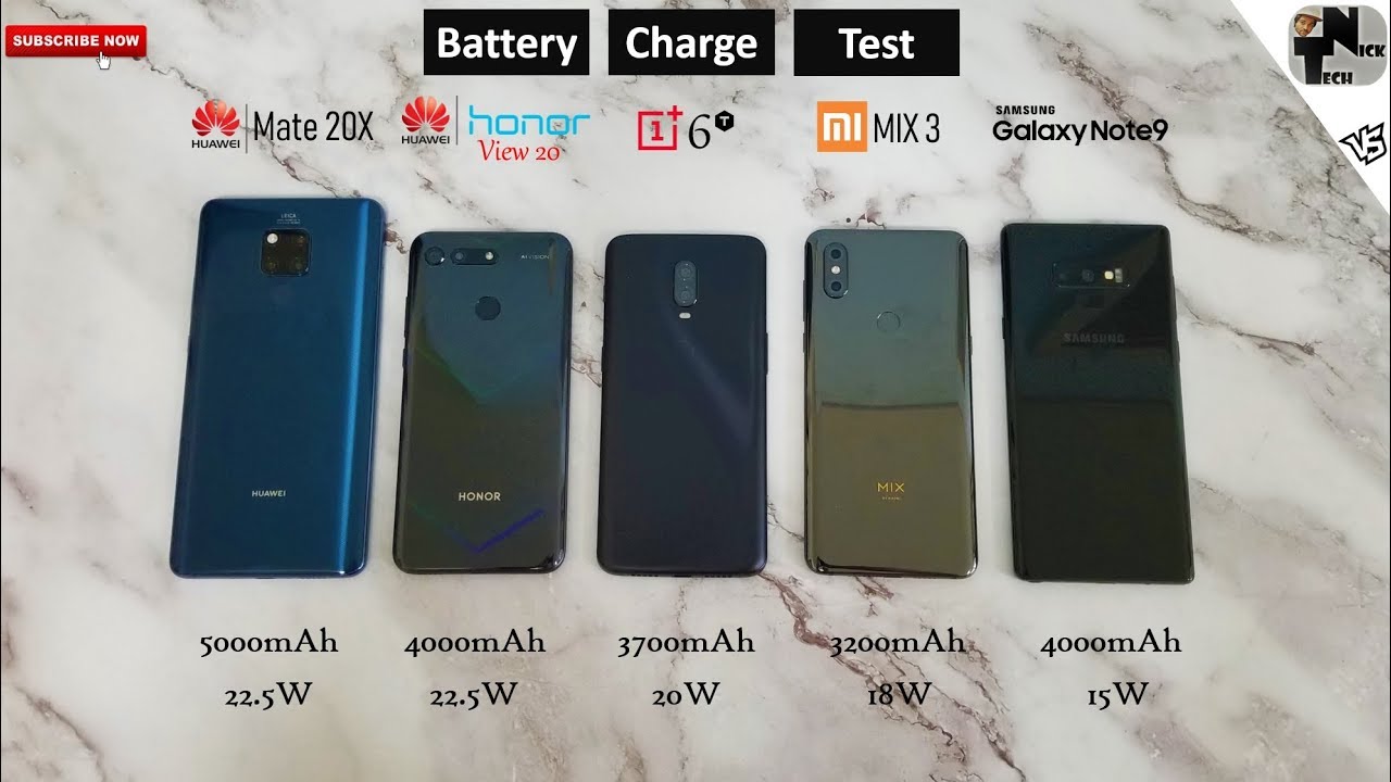 Honor View 20 vs Mate 20X vs OnePlus 6T vs Mi MIX 3 vs Note 9 Charging Speed Test