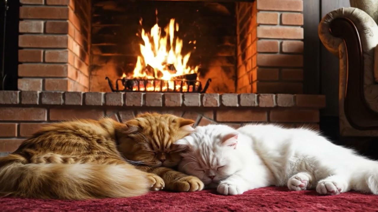 Kedi Mırıltısı ve Şömine ASMR | Cat purring and fireplace ASMR